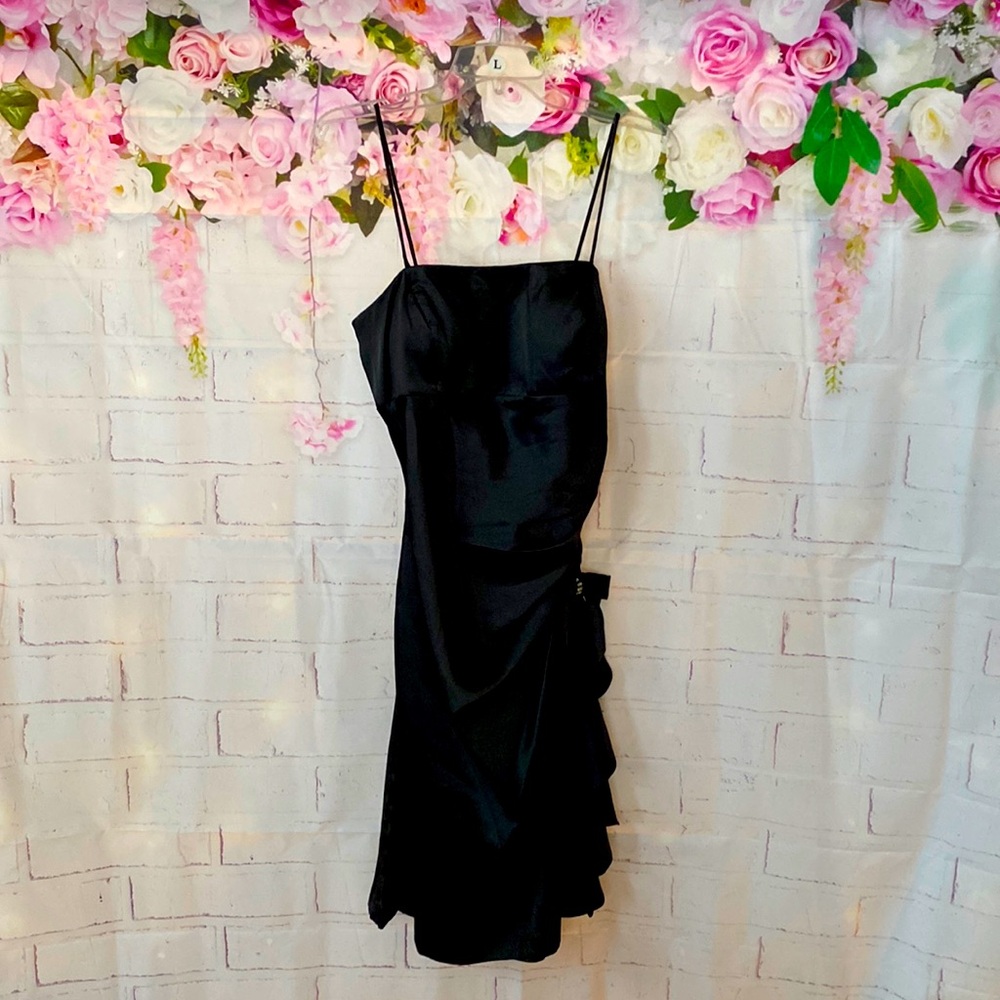Black satin cocktail dress